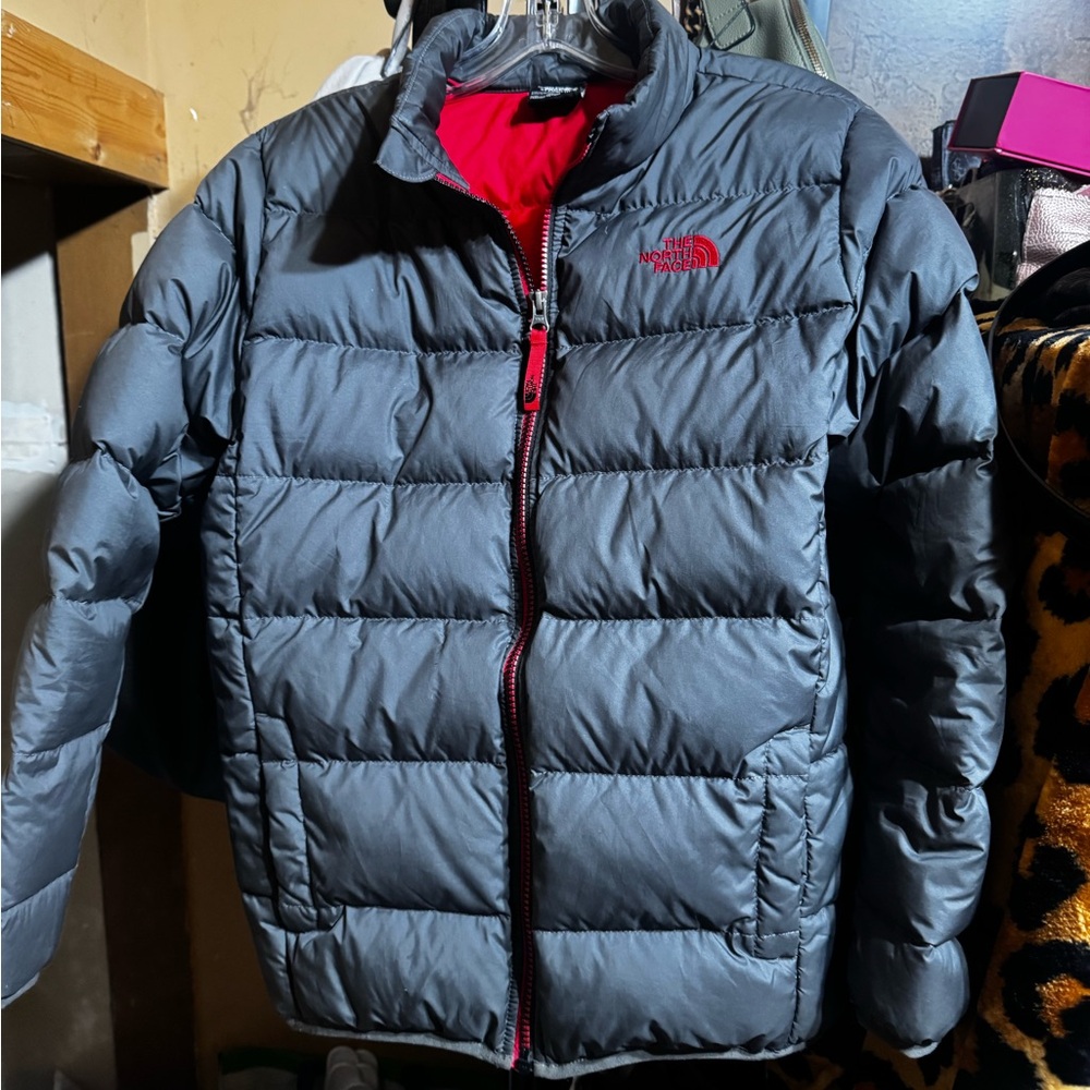 The North Face Kids Gray and Red Puffer Jacket
